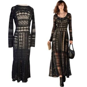 Sundance black crochet lace long sleeve Roslyn maxi dress Sz 6-8